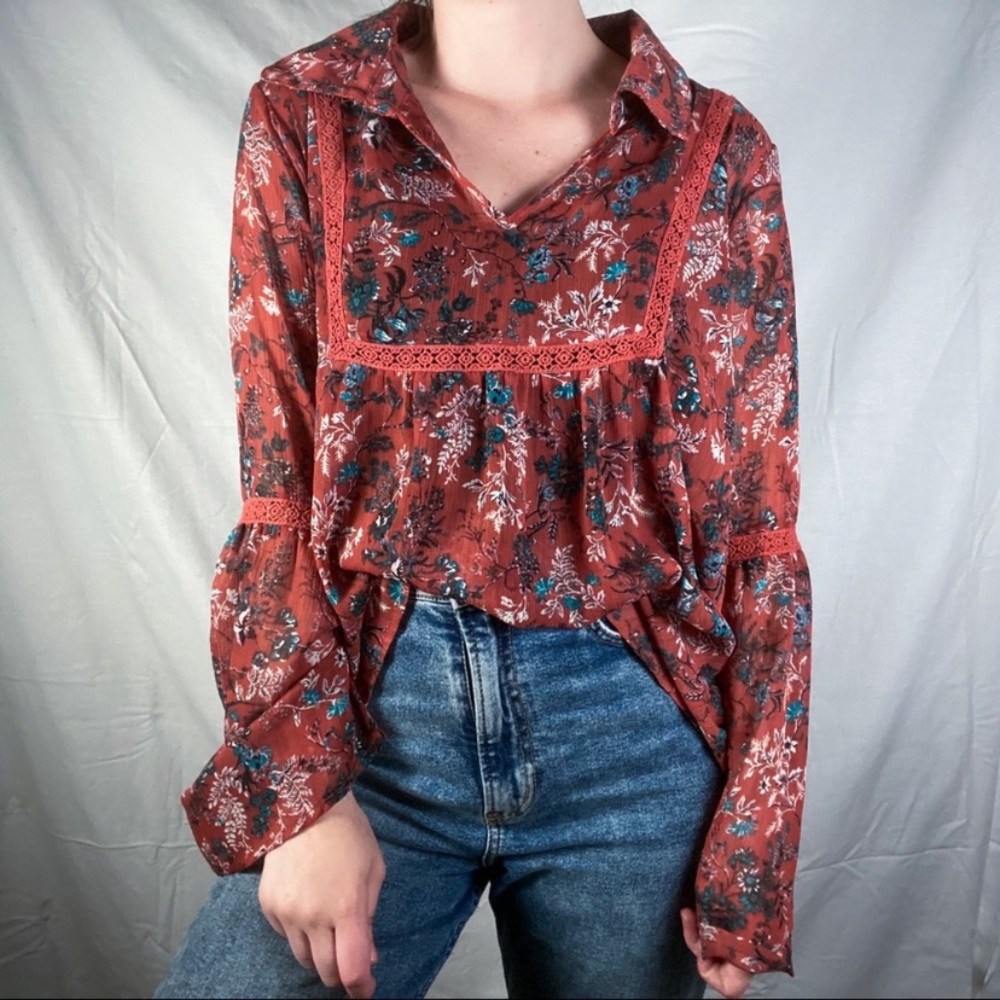 KNOX ROSE ORANGE FLORAL FLOWY BLOUSE